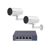 Kit de cámaras PoE Para Uso en Exterior / PoE Estandar Af / 2 piezas CS-H5/3MP/ 1 Pieza de Switch DS-3E1505P-EI/M / Vision Nocturna a Color / IP67 / Audio Bidireccional / Luz y Sirena / 4 Puertos 1000 Mbps PoE+ / 1 Puerto 1000 Mbps Uplink