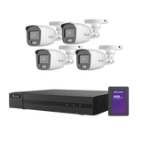Kit TurboHD 1080p + SSD 500 GB / DVR 4 Canales / 4 Cámaras Bala ColorVu con Micrófono Integrado / Fuente de Poder / Accesorios de Instalación