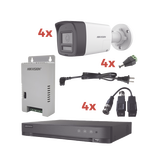 Kit Audio Bidireccional TurboHD 1080p / DVR 4 Canales / 4 Cámaras Bala (Exterior) con Bocina y Microfóno Integrado / 1 Fuente de Poder / Accesorios