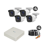 Kit TurboHD 720p / DVR 4 canales / 4 Cámaras Bala de Metal / 4 Cables 18 Mts / H.265+ / 1 Fuente de Poder Profesional / Accesorios de Instalación