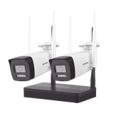 Kit IP Inalámbrico 4 Megapixel / NVS 4 Canales / 2 Cámaras Bala para Exterior con Lente 2.8 mm y Dual Light (30 mts IR + 30 mts Luz Blanca) / Audio Bidireccional (Micrófono y Bocina) / Soporta Micro SD de 512 GB