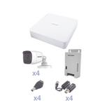 KIT TurboHD con Audio 1080p / DVR 4 Canales / 4 Cámaras Bala (exterior 2.8 mm) / Transceptores / Conectores / Fuente de Poder / AUDIO POR COAXITRON