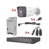 Kit Audio Bidireccional TurboHD 1080p / DVR 4 Canales / 4 Cámaras Bala (Exterior) con Bocina y Microfóno Integrado / 1 Fuente de Poder / Accesorios