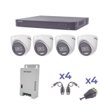KIT COLORVU TURBOHD 1080p / DVR 4 Canales / 4 Cámaras eyeball (exterior) lente 2.8mm / Fuente de poder profesional / Transceptores de video y Accesorios de corriente