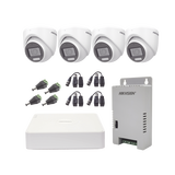KIT TurboHD 1080p / DVR 4 Canales con audio por coaxitron / 4 Cámaras con Micrófono y 106° Visión/ luz blanca + IR visión nocturna / Transceptores / Conectores / Fuente de Poder Profesional