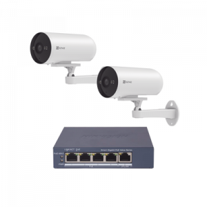 Kit de cámaras PoE Para Uso en Exterior / PoE Estandar Af / 2 piezas CS-H5/3MP/ 1 Pieza de Switch DS-3E1505P-EI/M / Vision Nocturna a Color / IP67 / Audio Bidireccional / Luz y Sirena / 4 Puertos 1000 Mbps PoE+ / 1 Puerto 1000 Mbps Uplink