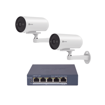 CS-H53MPPOEKS2-1 Kit de cámaras PoE Para Uso en Exterior / PoE Estandar Af / 2 piezas CS-H5/3MP/ 1 Pieza de Switch DS-3E1505P-EI/M / Vision Nocturna a Color / IP67 / Audio Bidireccional / Luz y Sirena / 4 Puertos 1000 Mbps PoE+ / 1 Puerto 1000 Mbps Uplink — Cámaras Wi-Fi en Morelia | SolutionSiteMX
