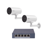 Kit de cámaras PoE Para Uso en Exterior / PoE Estandar Af / 2 piezas CS-H5/3MP/ 1 Pieza de Switch DS-3E1505P-EI/M / Vision Nocturna a Color / IP67 / Audio Bidireccional / Luz y Sirena / 4 Puertos 1000 Mbps PoE+ / 1 Puerto 1000 Mbps Uplink