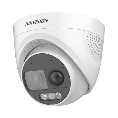 DS-2CE72DF3T-PIRXOS-1 Turret TURBOHD 2 Megapixeles (1080p) / Imagen a color 24/7 / Lente 2.8 mm / Luz Blanca 20 mts / Exterior IP67 / WDR 130dB / Sensor PIR / Sirena Integrada / Estrobo ROJO - AZUL / Micrófono Integrado — Camaras Domo / Eyeball / Turret - Análogos en Morelia | SolutionSiteMX