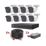 Kit TurboHD / DVR 8 Canales 1080p Lite / 8 Cámaras bala 1080p metalicas / 8 cables de 20 metros / 2 fuentes de 4 canales