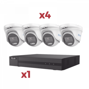 [Kit] DVR 4 Canales TurboHD + 1 Canal IP / 2 Megapixel (1080pLite) / AcuSense Lite / Audio por coaxitron / 1 Bahia de disco duro / 4 Cámaras Metalicas / 2 Megapixel tipo turret / ColorVu Lite + Microfono Integrado