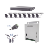 KIT TurboHD 1080p / DVR 8 Canales / 8 Cámaras Bala (exterior 2.8 mm) / Transceptores / Conectores / Fuente de Poder Profesional hasta 15 Vcc para Larga Distancias