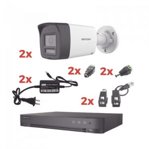 Kit Audio Bidireccional TurboHD 1080p / DVR 4 Canales / 2 Cámaras Bala (Exterior) con Bocina y Microfóno Integrado / 2 Fuentes de Poder / Accesorios