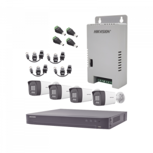 Kit Audio Bidireccional TurboHD 4K-3K / DVR 4 Canales 4K / 4 Cámaras Bala (Exterior) con Bocina y Microfóno Integrado 3K / 1 Fuentes de Poder / Accesorios