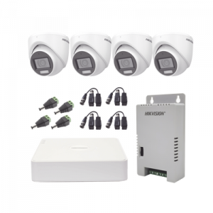KIT TurboHD 1080p / DVR 4 Canales con audio por coaxitron / 4 Cámaras con Micrófono y 106° Visión/ luz blanca + IR visión nocturna / Transceptores / Conectores / Fuente de Poder Profesional