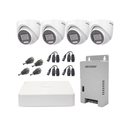 KH1080P4ESFH-1 KIT TurboHD 1080p / DVR 4 Canales con audio por coaxitron / 4 Cámaras con Micrófono y 106° Visión/ luz blanca + IR visión nocturna / Transceptores / Conectores / Fuente de Poder Profesional — Kits 4 canales en Morelia | SolutionSiteMX
