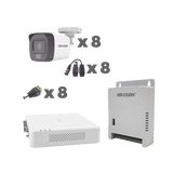 KIT TurboHD 1080p / DVR 8 Canales con audio por coaxitron / 8 Cámaras con Micrófono Integrado 101° Visión/ luz blanca + IR visión nocturna / Transceptores / Conectores / Fuente de Poder Profesional