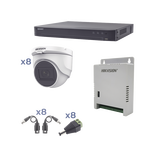 Kit TURBOHD 1080p / DVR 8 Canales / 8 Cámaras Turret (exterior 2.8 mm) / Conectores / Transceptores / Fuente de Poder Profesional hasta 15 Vcc para Larga Distancia