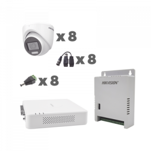 KIT TurboHD 1080p / DVR 8 Canales con audio por coaxitron / 8 Cámaras con Micrófono Integrado 101° Visión/ luz blanca + IR visión nocturna / Transceptores / Conectores / Fuente de Poder Profesional