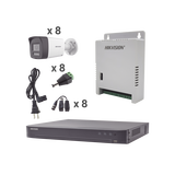 Kit Audio Bidireccional TurboHD 4K-3K / DVR 8 Canales 4K / 8 Cámaras Bala (Exterior) con Bocina y Microfóno Integrado 3K / 1 Fuentes de Poder / Accesorios
