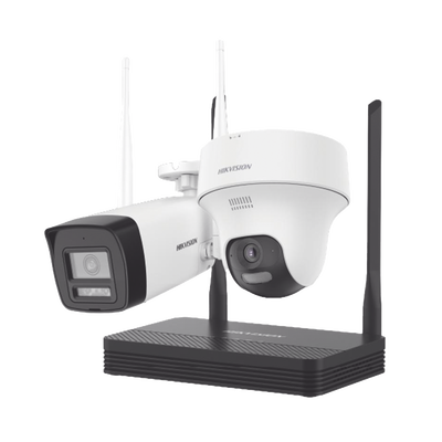 NKS422W02H-1 Kit IP Inalámbrico 2 Megapíxel / NVS 4 Canales / 1 Cámara Bala Exterior + 1 Cámara Turret Interior con Lente 2.8 mm y Dual Light / Audio Bidireccional (Micrófono y Bocina) / Soporta Micro SD de 512 GB — Cámaras Wi-Fi en Morelia | SolutionSiteMX