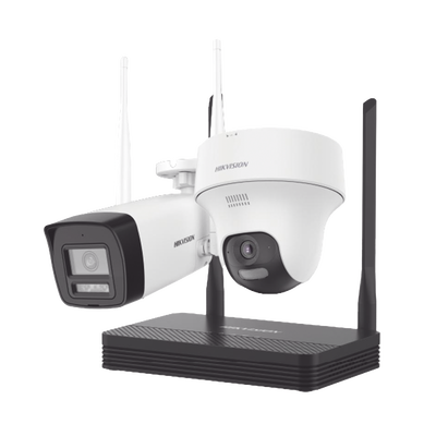NKS424W02H-1 Kit IP Inalámbrico 4 Megapixel / NVS 4 Canales / 1 Cámara Bala Exterior + 1 Cámara Turret Interior con Lente 2.8 mm y Dual Light / Audio Bidireccional (Micrófono y Bocina) / Soporta Micro SD de 512 GB — Cámaras Wi-Fi en Morelia | SolutionSiteMX