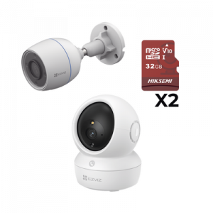 Kit de cámaras WiFi / Incluye 1 pieza CSH6C/3MP Para Uso en Interior / 1 pieza CS-H3C Para Uso en Exterior / 1 PZA Micro SD HS-TF-E1/32G / Detección de Movimiento / Notificaciones Instantáneas
