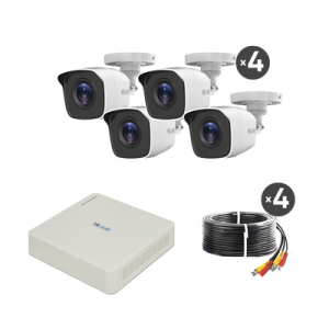 kit turbohd 720p / dvr 4 canales / 4 cámaras bala de metal / 4 cables 18 mts / h.265+ / 1 fuente de poder profesional / accesorios de instalación