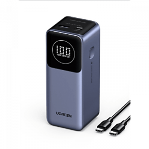 Power Bank de 12000mAh | 2 Salidas 100W Max. | USB-A + 1 USB-C | PD 3.0 | QC3.0 | FCP | SCP | Pantalla Inteligente | Carcasa Ignifuga | Color Gris | Incluye Cable USB de 50cm | Carga tu Laptop de Manera Segura.