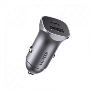 cargador de auto 30w | 2 puertos usb a y usb c | carga rápida | compatible con vehículos de 12 y 24 vcd | pd3.0, qc4.0, scp, pps | indicador led | diseño compacto | chip inteligente | caja de aluminio