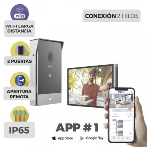 Videoportero IP Conexión a 2 Hilos / Con Monitor Wi-Fi para Interior / Frente de Calle IP65 Uso En Exterior Debe Tener Protección / Cámara 3 Megapíxel / Llamada a la App / Apertura remota / Apertura de 1 Puerta y un 1 Porton Videoportero IP Conexión a 2 Hilos / Con Monitor Wi-Fi para Interior / Frente de Calle IP65 Uso En Exterior Debe Tener Protección / Cámara 3 Megapíxel / Llamada a la App / Apertura remota / Apertura de 1 Puerta y un 1 Porton