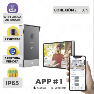 videoportero ip conexión a 2 hilos / con monitor wi fi para interior / frente de calle ip65 uso en exterior debe tener protección / cámara 3 megapíxel / llamada a la app / apertura remota / apertura de 1 puerta y un 1 porton