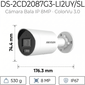 [dual light + colorvu 3.0 + hikai] bala ip 8 megapixel / lente 2.8 mm / 40 mts ir + luz blanca / 2 microfonos integrados / exterior ip67 / estrobo luz blanca / wdr 130 db / acusense 3.0 / metal / nema 4x / acuseek