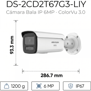 [dual light + colorvu 3.0 + hikai] bala ip 6 megapixel / lente 4 mm / 60 mts ir + luz blanca / exterior ip67 / wdr 130 db / acusense 3.0 / metal / nema 4x / acuseek