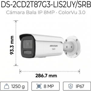 [dual light + colorvu 3.0 + hikai] bala ip 8 megapixel / lente 4 mm / 60 mts ir + luz blanca / exterior ip67 / estrobo azul y rojo / wdr 130 db / acusense 3.0 / metal / nema 4x / acuseek