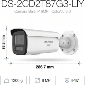 [dual light + colorvu 3.0 + hikai] bala ip 8 megapixel / lente 4 mm / 60 mts ir + luz blanca / exterior ip67 / wdr 130 db / acusense 3.0 / metal / nema 4x / acuseek