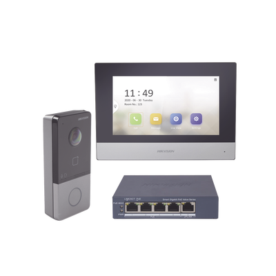 kit de videoportero ip + switch poe poe estandar con llamada a app de smartphone (hikconnect) / apertura con tarjeta mifare / frente de calle ip65 / soporta 1 departamento Kit de Videoportero IP + Switch Poe Poe Estandar con llamada a App de Smartphone (HikConnect) / Apertura con tarjeta MIFARE / Frente de calle IP65 / Soporta 1 Departamento — Videoporteros e Interfonos en Morelia | SolutionSiteMX
