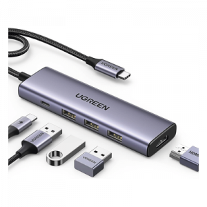 Docking Station USB-C / 5 en 1 / HDMI 2.0 4K@30Hz / 3 USB-A 3.0 5Gbps / PD 100W / Cable 25 cm (9.8 in) / Aluminio