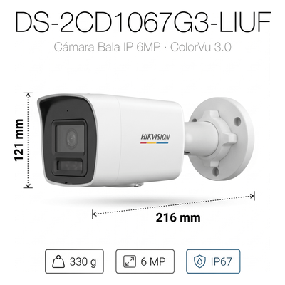 Cámara Bala IP / 6 Megapixel / ColorVu 3.0 / Dual Light 30 m (98.4 ft) / WDR 120 dB / IP67 / PoE - Image 2