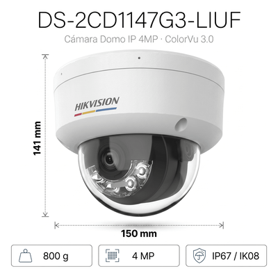 Cámara Domo IP / 4 Megapixel / Color 24/7 / Dual Light 30 m (98.4 ft) / Lente 2.8 mm / WDR 120 dB / IP67 IK08 / PoE - Image 2