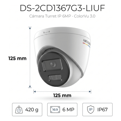Cámara Turret IP / 6 Megapixel / Dual Light 30 m (98.4 ft) / ColorVu / AcuSense Lite / WDR 120 dB / IP67 / PoE - Image 2