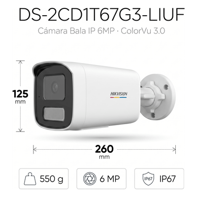 Cámara Bala IP / 6 Megapixel / Dual Light 50 m (164 ft) / ColorVu 3.0 / WDR 120 dB / IP67 / PoE - Image 2