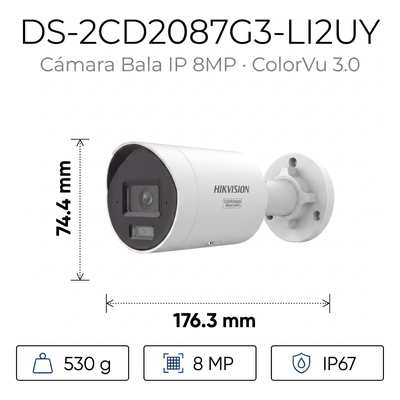 Bala IP / 8 Megapixel / Lente 2.8 mm / 40 m IR + Luz Blanca / 131 pies / IP67 NEMA 4X / WDR 130 dB / Dual Micrófono / AcuSense 3.0 - Image 2