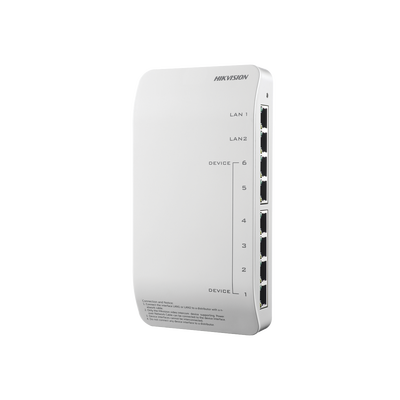 Distribuidor PoE (propietario) de Audio y Vídeo / Soporta Hasta 6 dispositivos / Compatible con Frente de Calle y Monitor IP HIKVISION Distribuidor PoE (propietario) de Audio y Vídeo / Soporta Hasta 6 dispositivos / Compatible con Frente de Calle y Monitor IP HIKVISION