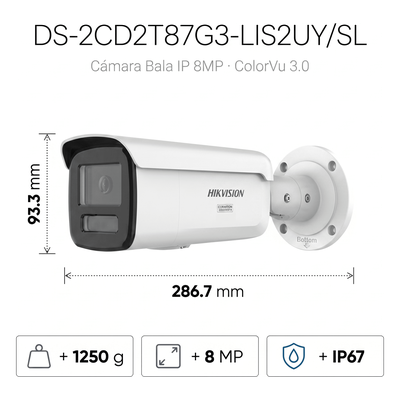 Bala IP / 8 Megapixel / Lente 4 mm / 60 mts IR + Luz Blanca / IP67 NEMA 4X / WDR 130 dB / ACUSENSE 3.0 / ACUSEEK / Audio 2 Vías / 196.85 pies Iluminación - Image 2