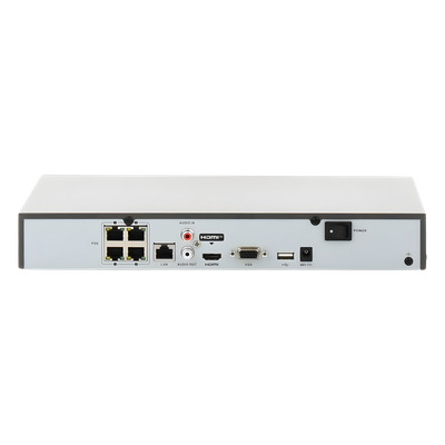 NVR IP / 8 Megapixel (4K) / 4 Canales / 4 Puertos PoE+ / 50 W Total / 1 Bahía HDD / HDMI 4K / PoE Extendido 300 m (984.3 ft) - Image 2