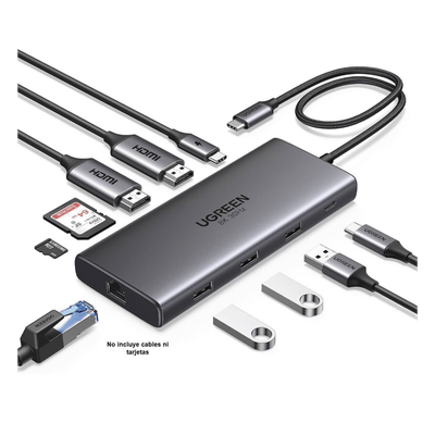 Docking Station USB-C 10 en 1 / Dual HDMI 4K 60Hz y 8K 30Hz / Carga PD 100W / Ethernet Gigabit / USB 3.0 / Lector SD-TF - Image 2