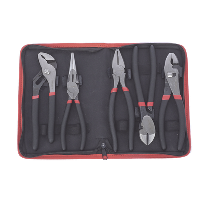 Juego de Pinzas / 5 Piezas / 8″ (203.2 mm) / Acero / Mango Antiderrapante / Estuche Plástico Juego de Pinzas / 5 Piezas / 8″ (203.2 mm) / Acero / Mango Antiderrapante / Estuche Plástico