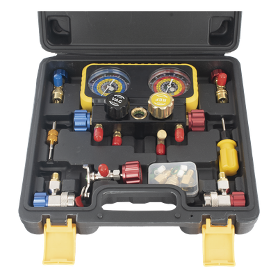 Manómetro de 4 Vías / Compatible con R410A, R32, R134A, R22 / 4 Mangueras 1.5 m / Cuerpo Cobre y ABS / Estuche Incluido - Image 2