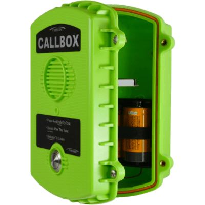 Callbox Inalámbrico UHF / Frecuencia 450-470 MHz / Gabinete IP57 Policarbonato / Alimentación Baterías D o Externa / Antena Interna Ajustable / Botón PTT Antivandálico - Image 3